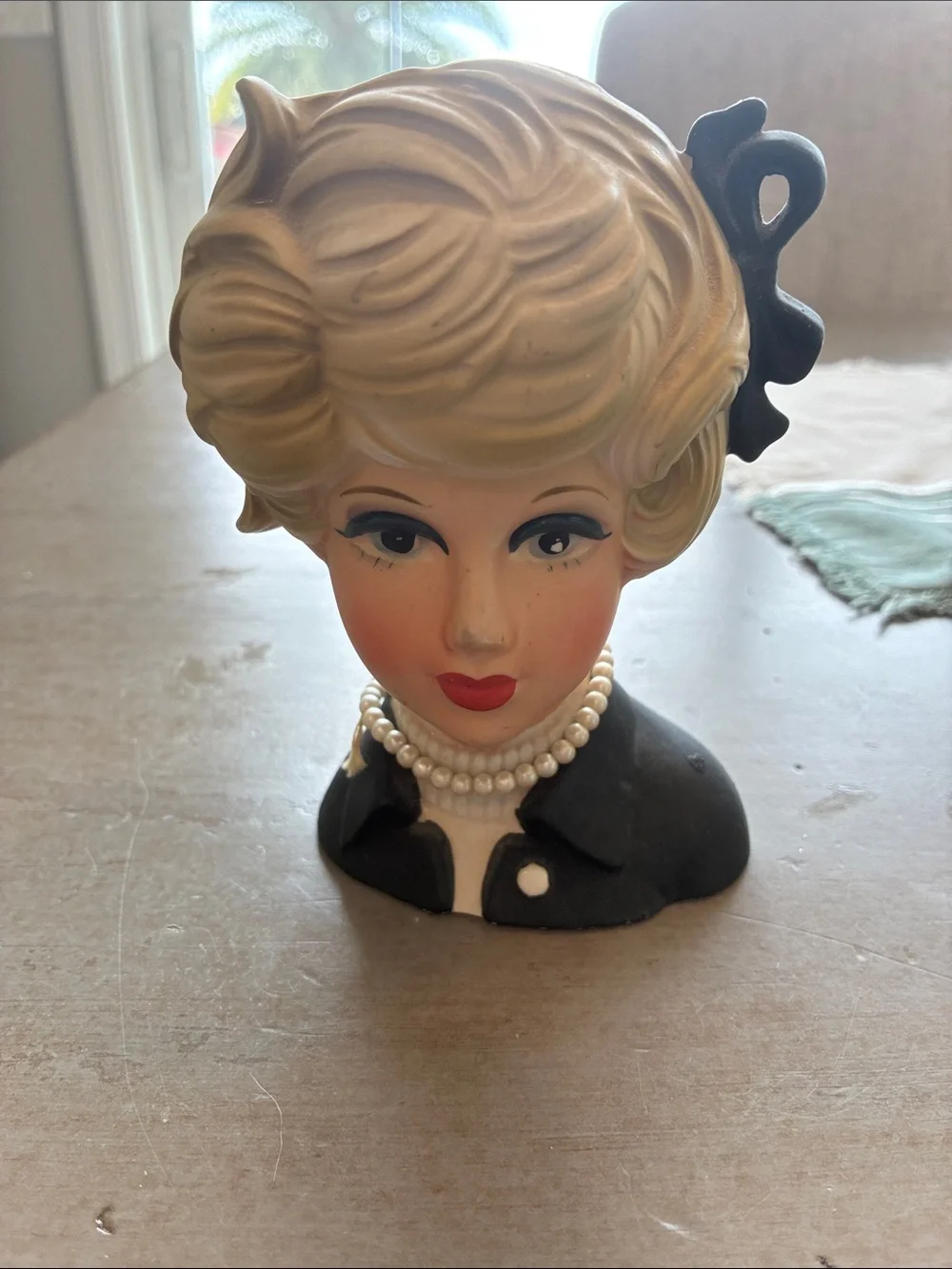 Vintage Napcoware Lady Headvase with Blonde Hair and Black Outfit